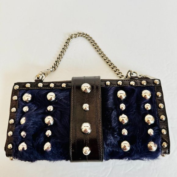 AUTH DOLCE & GABBANA FUR LEATHER STUDDED CLUTCH WRISTLET W COA MADE IN ITALY - Picture 5 of 14